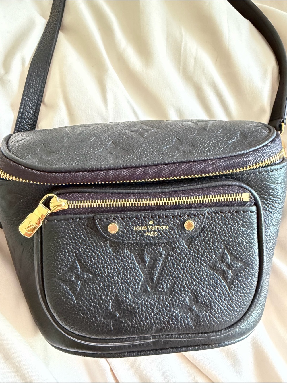 Louis Vuitton Black Embossed Monogram Crossbody Belt Bag with Gold Hardware - Picture 2 of 3